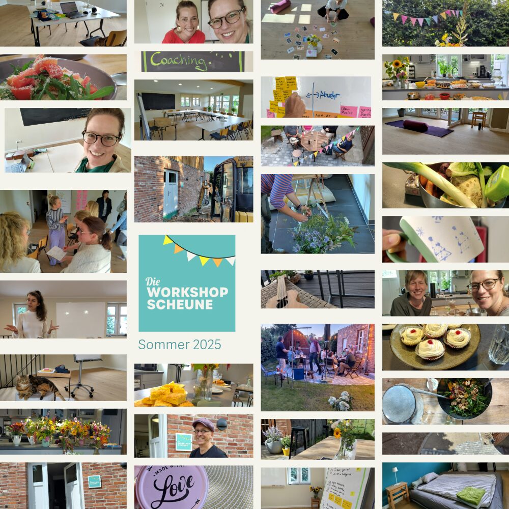 eine bunte Collage mit Eindrücken aus dem Sommerprogramm der Workshop-Scheune